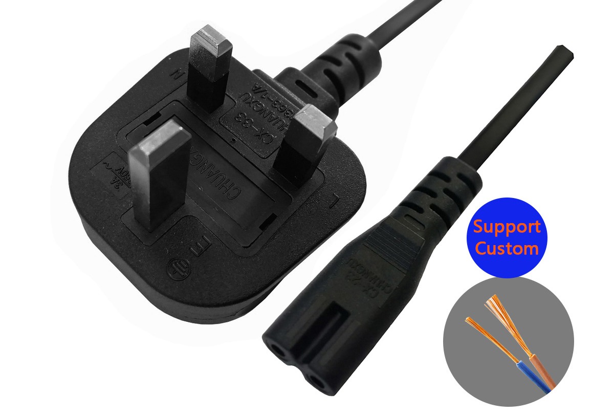 UK style 3pin plug BS certified + 3pin tail plug power cable